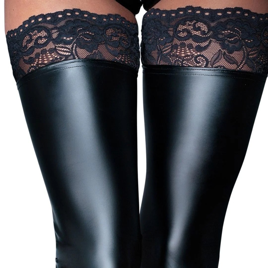 Overknee Stulpen im Wetlook mit Spitzenabschluss