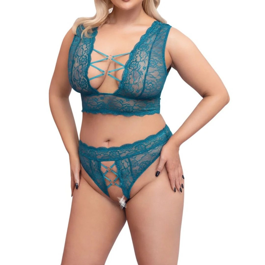 Bralette aus Spitze plus String Ouvert, 3XL - SALE