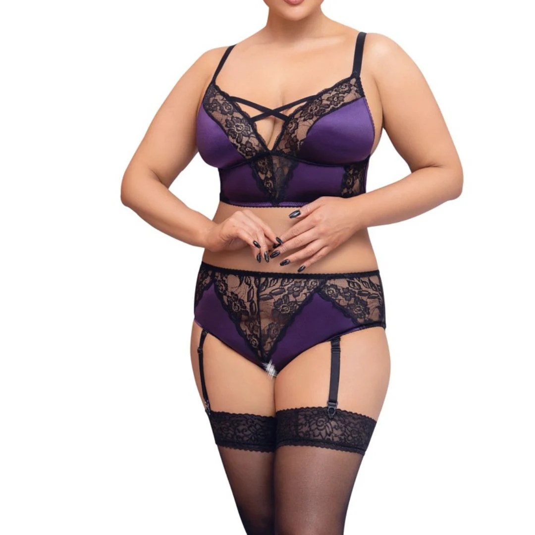 Bralette aus Satin und Spitze plus Straps-Slip ouvert