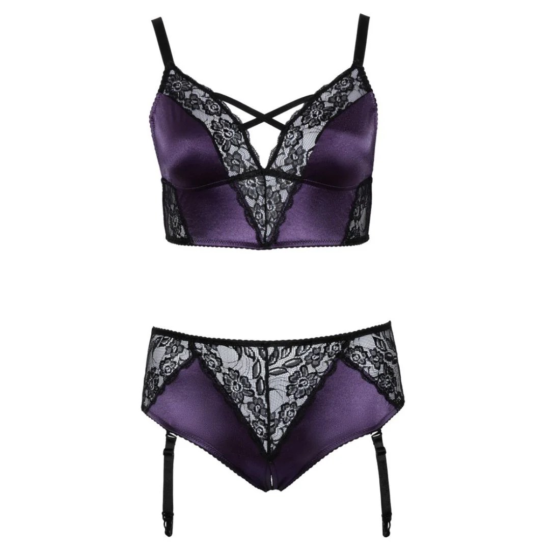 Bralette aus Satin und Spitze plus Straps-Slip ouvert