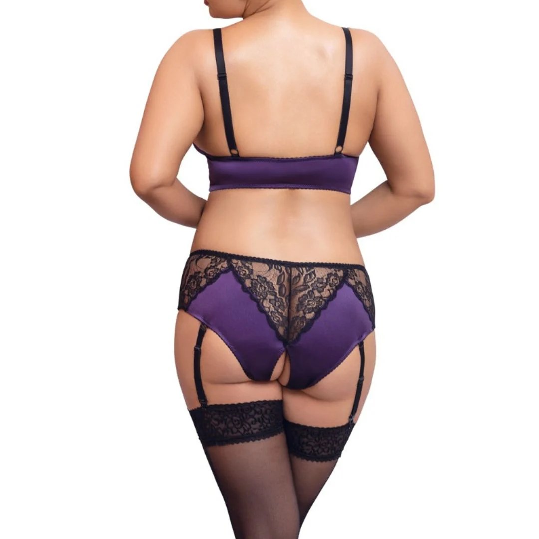 Bralette aus Satin und Spitze plus Straps-Slip ouvert