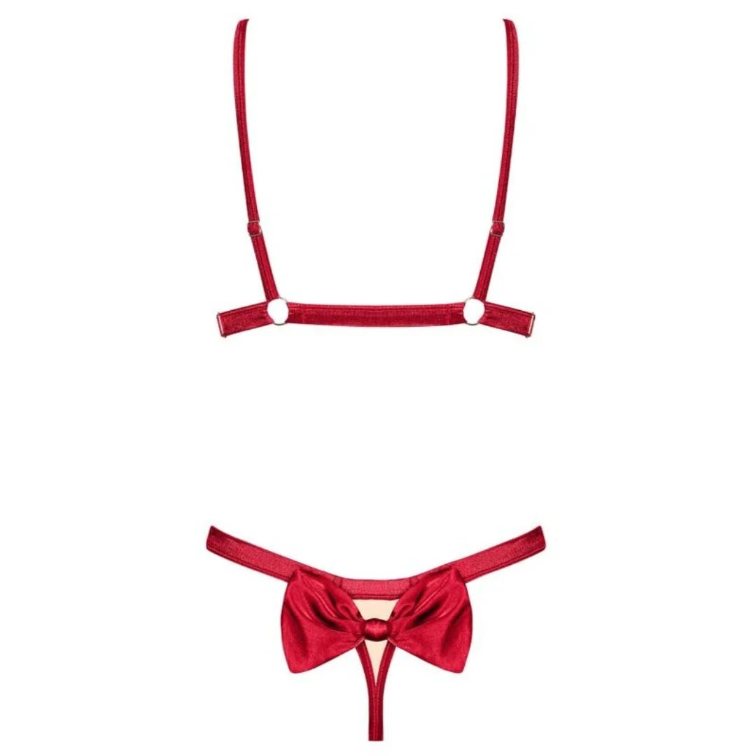 Schleifen-BH mit offenen Cups aus Satin plus String