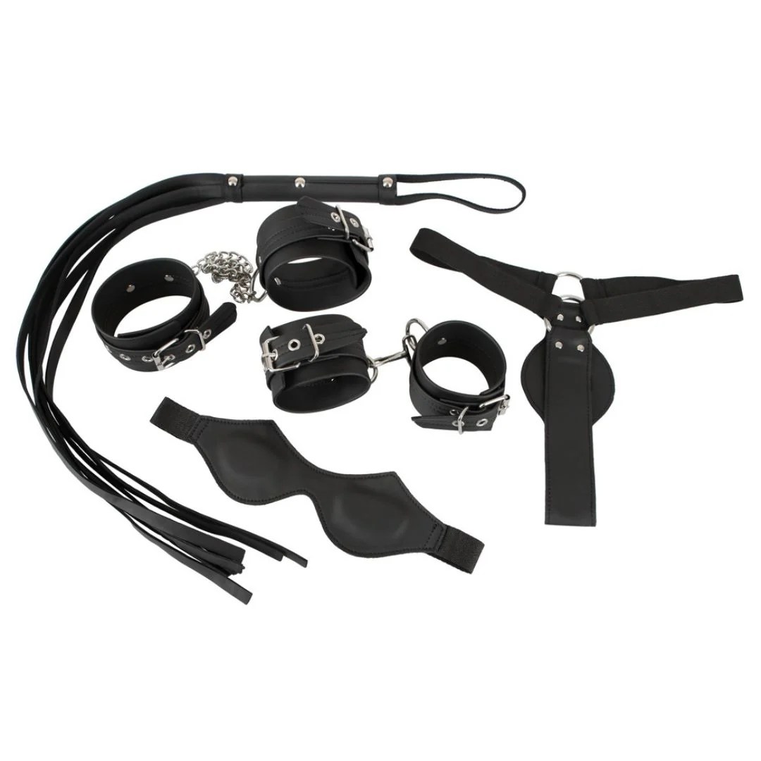 Bondage-Set vegan mit Fesseln, Flogger und Augenbinde, 5-teilig