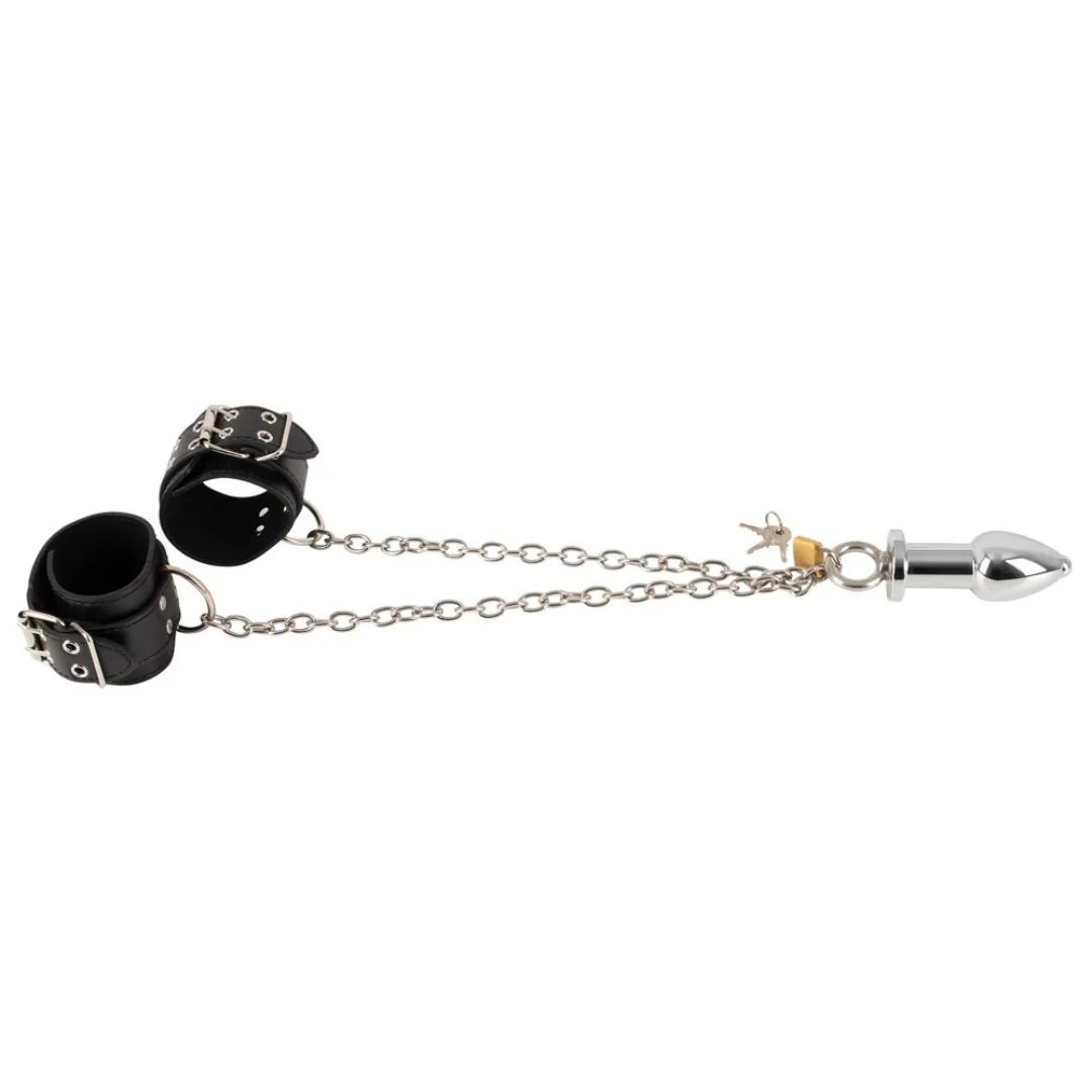 Handfessel-Set mit Analplug, Kette und 3 Schlösser