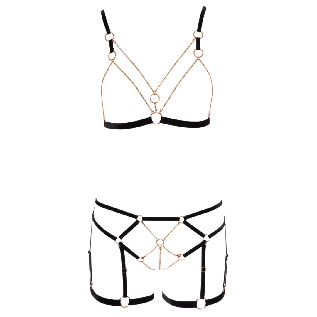 BH ouvert plus Slip ouvert aus Samtbändern
