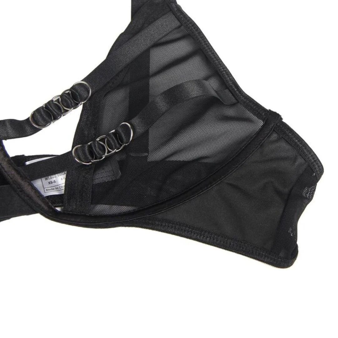 Transparenter Bügel-BH mit dekorativen Bändern plus Slip