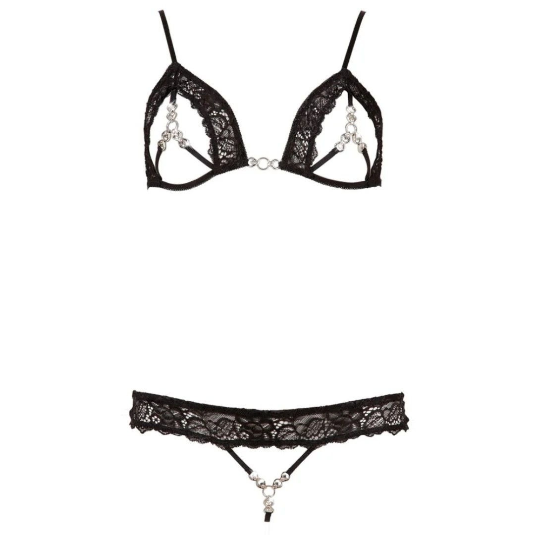 Dessous-Set Ouvert aus Spitze mit Strasselementen