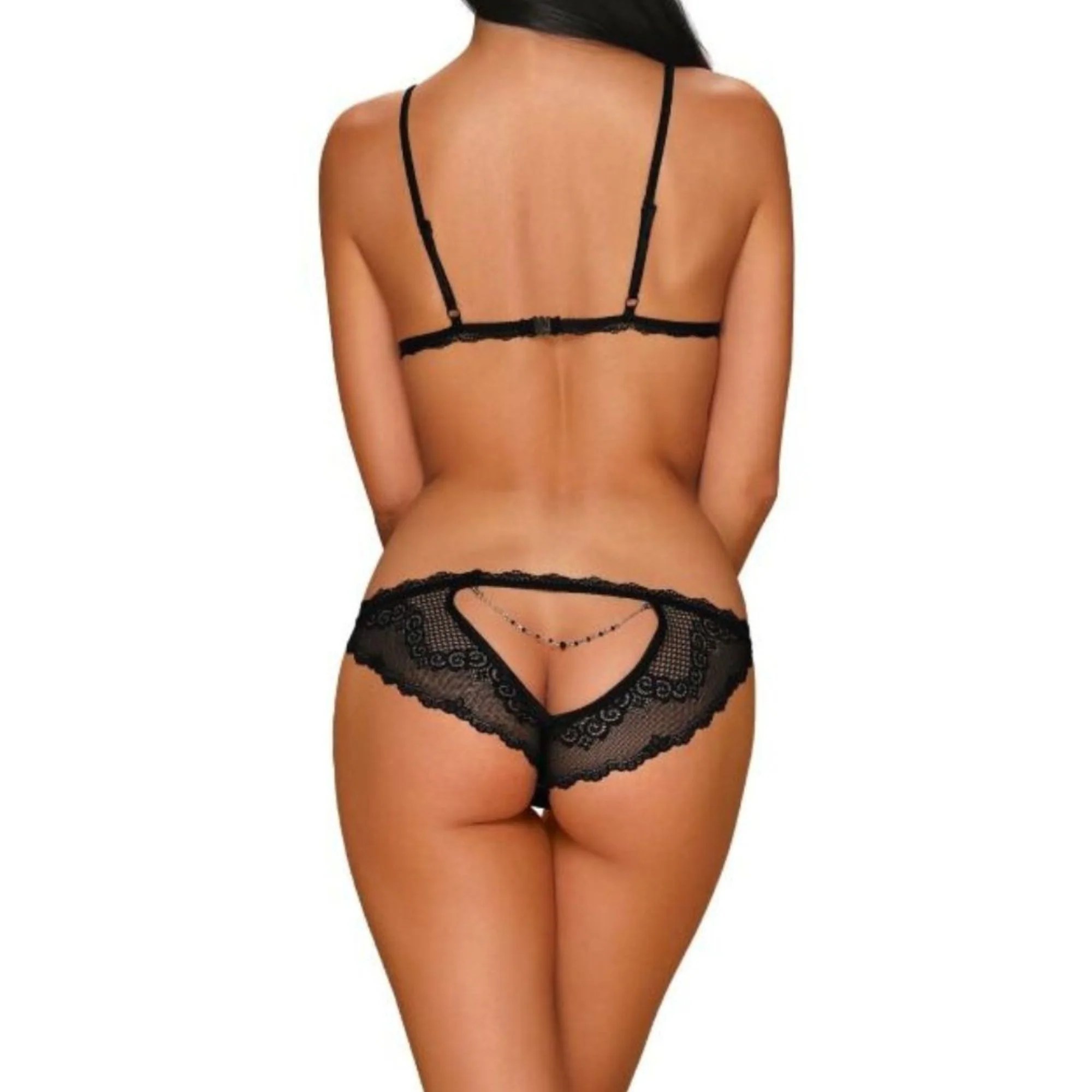 Bralette aus Spitze und Netz plus Slip mit Cut-Outs