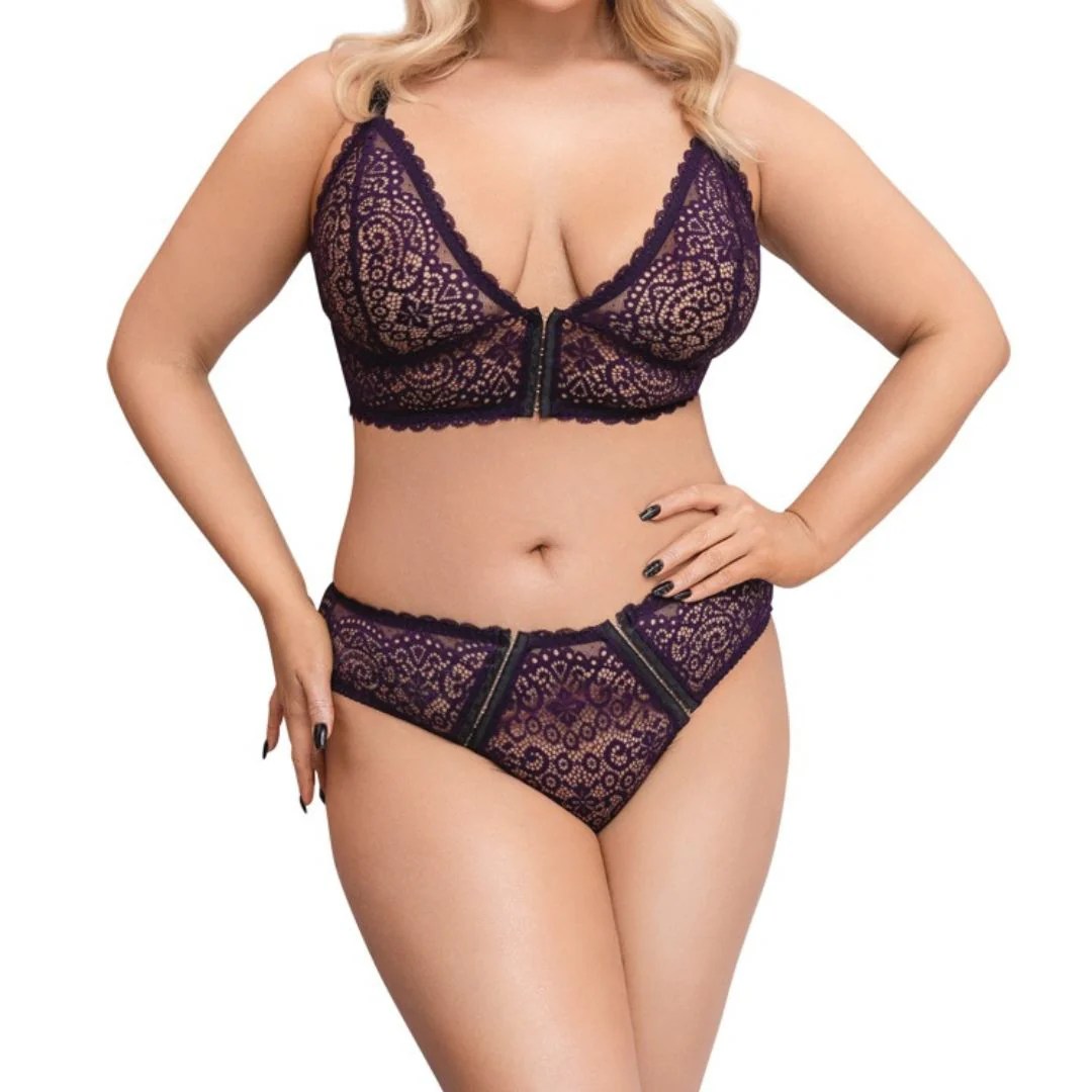 Bralette plus Slip aus lila Spitze