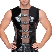 Ärmelloses Shirt aus bi-elastischem Lack und Netz Ärmelloses Shirt aus bi-elastischem Lack und Netz