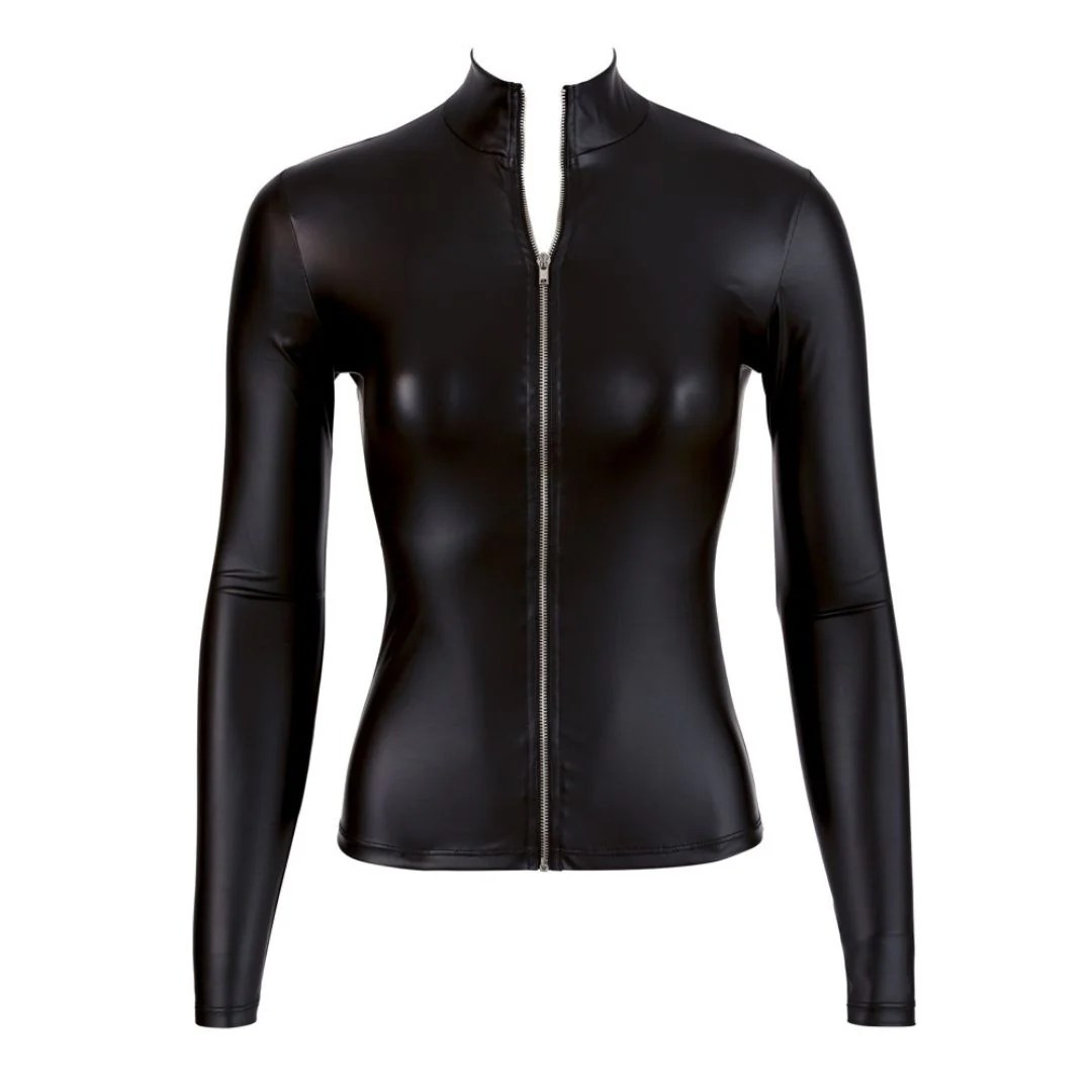 Wetlook Langarm Shirt mit Stehkragen