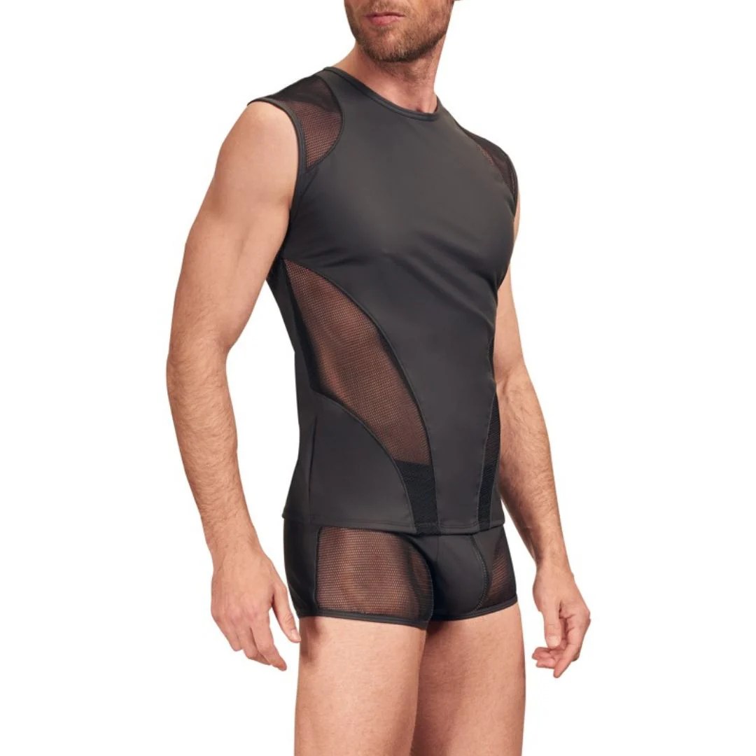 Ärmelloses Shirt im Mattlook mit Netz-Einsätzen