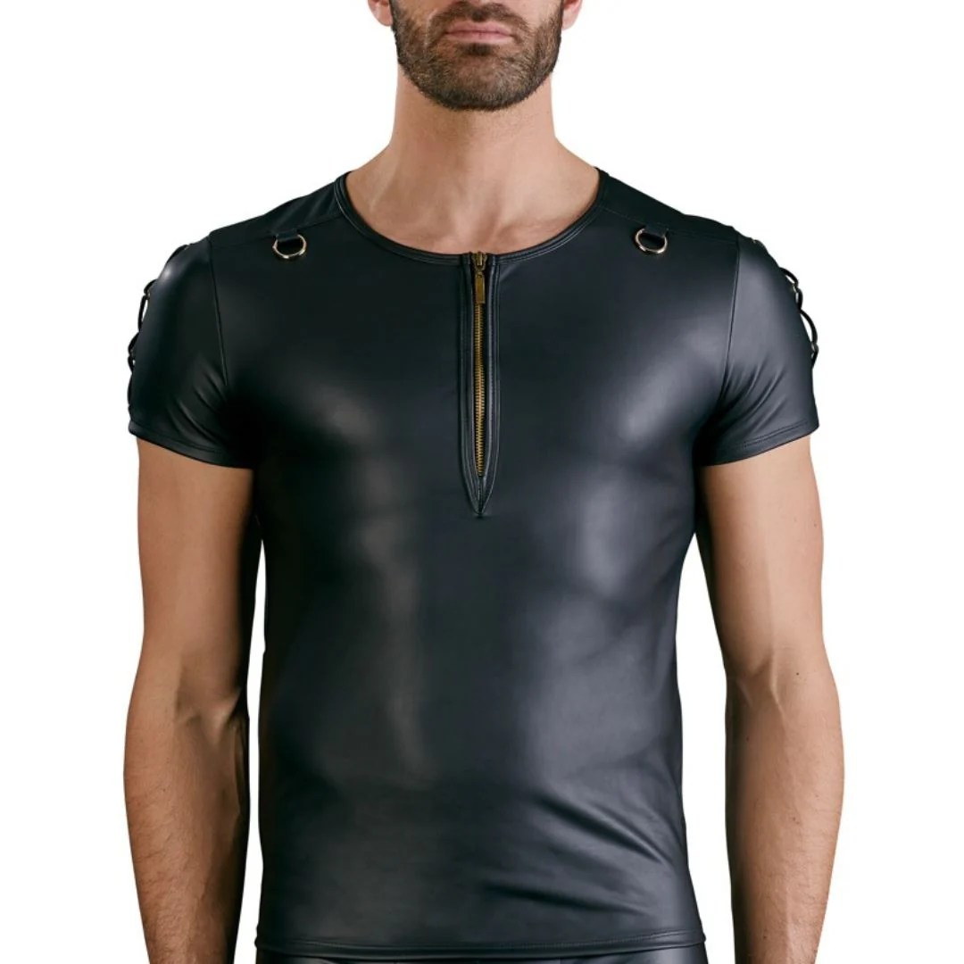 Shirt im Mattlook mit kurzem Reißverschluss