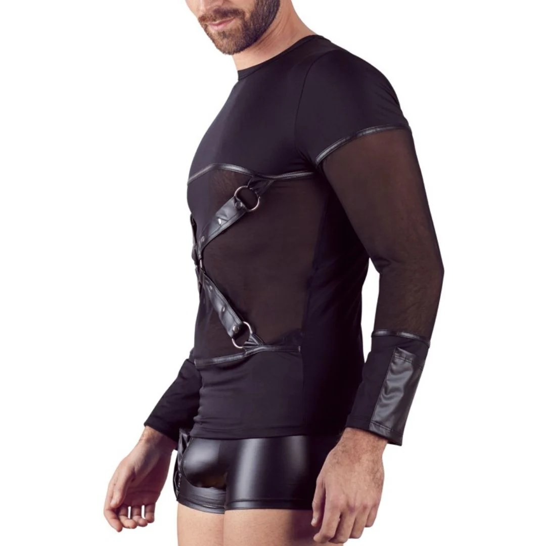 Langarm-Shirt im Mattlook mit abknöpfbarem Brustharness