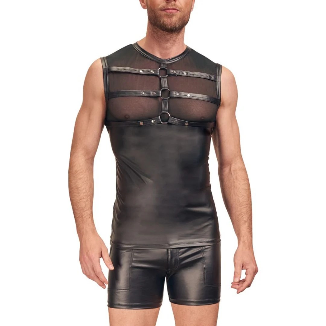 Ärmelloses Shirt aus Powernet und Mattlook mit Brust-Harness