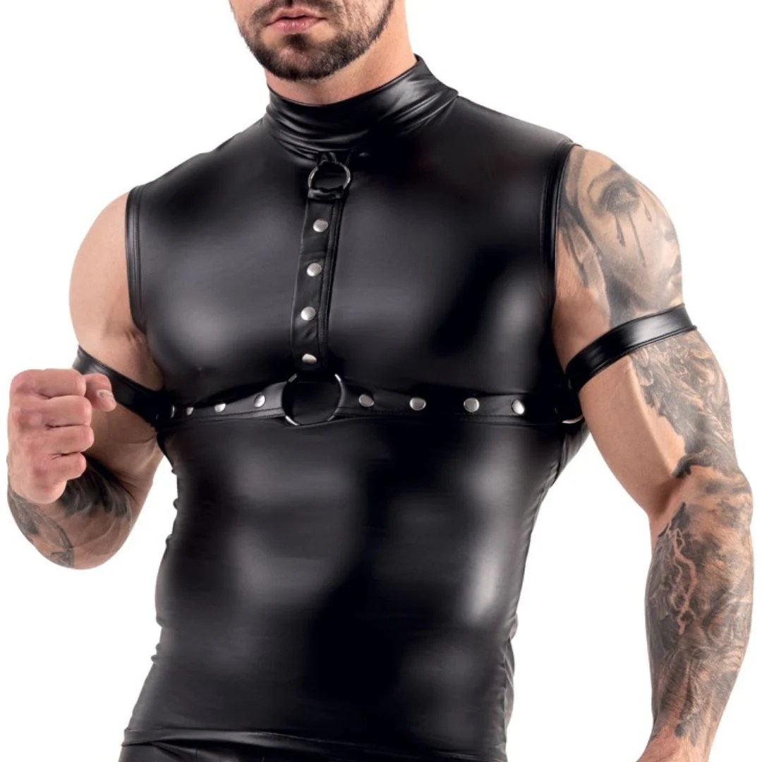 Ärmelloses Shirt im Mattlook mit Harness und Armfesseln