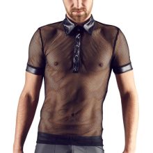 Hemd aus Netz und Wetlook mit Polokragen und kurzen Ärmeln Hemd aus Netz und Wetlook mit Polokragen und kurzen Ärmeln