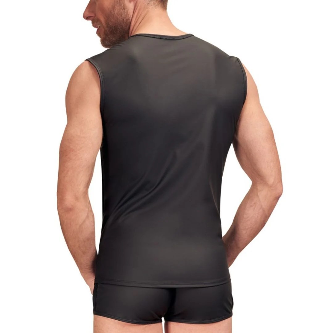 Ärmelloses Shirt im Mattlook mit Netz-Einsätzen