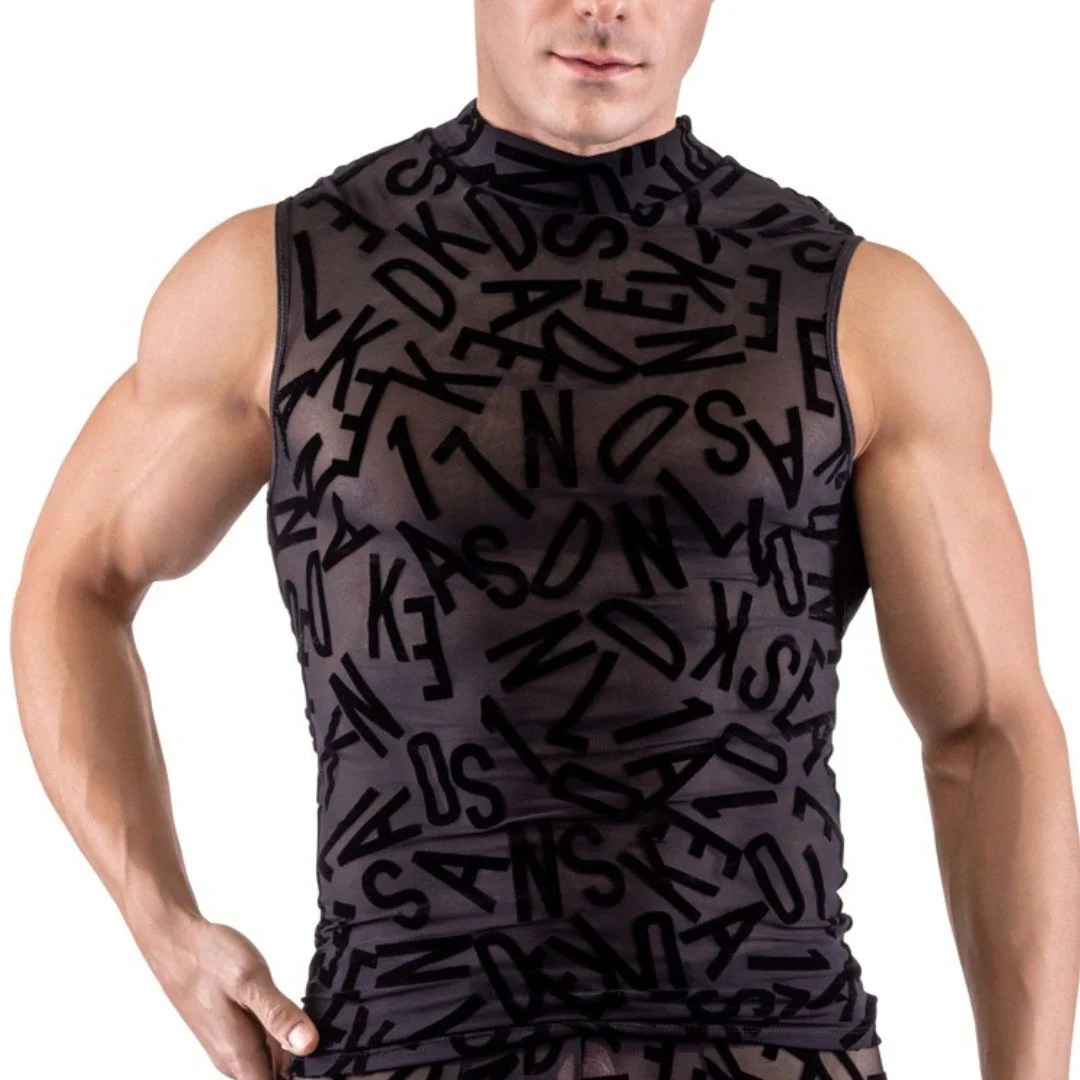 Semi-transparentes, ärmelloses Shirt mit Buchstaben-Print