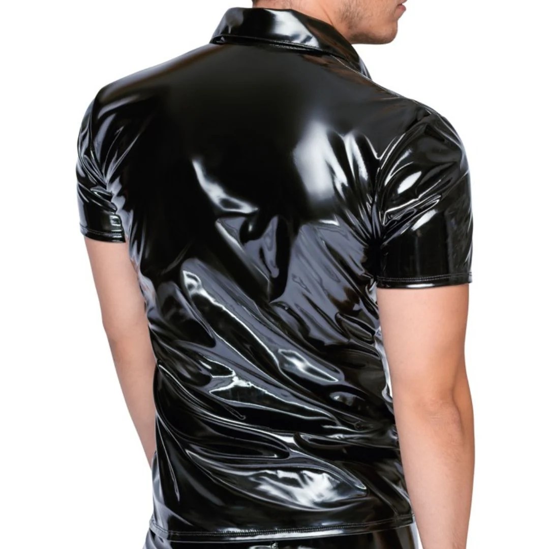 Polo-Shirt aus Lack mit Kragen und Druckknopfleiste