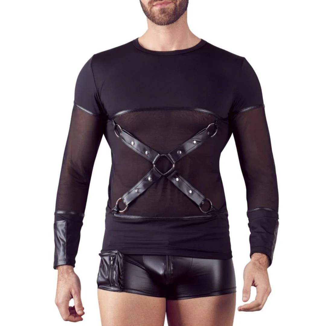 Langarm-Shirt im Mattlook mit abknöpfbarem Brustharness