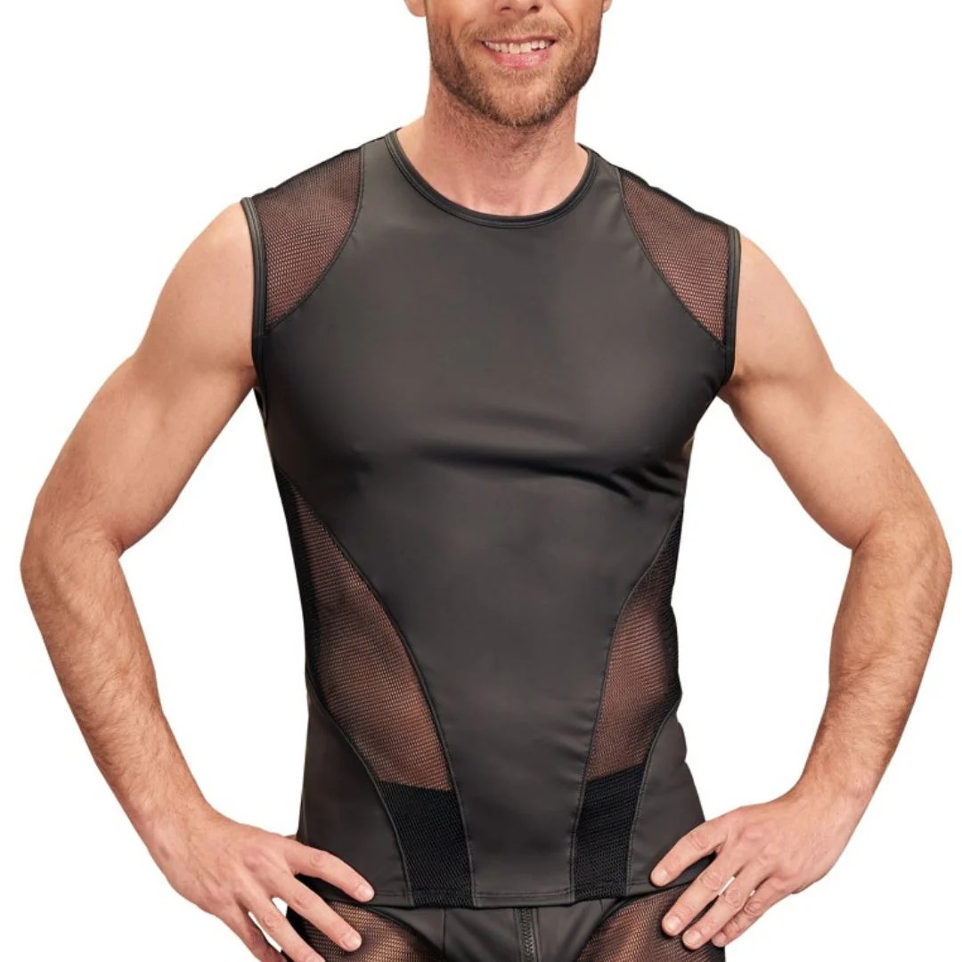 Ärmelloses Shirt im Mattlook mit Netz-Einsätzen