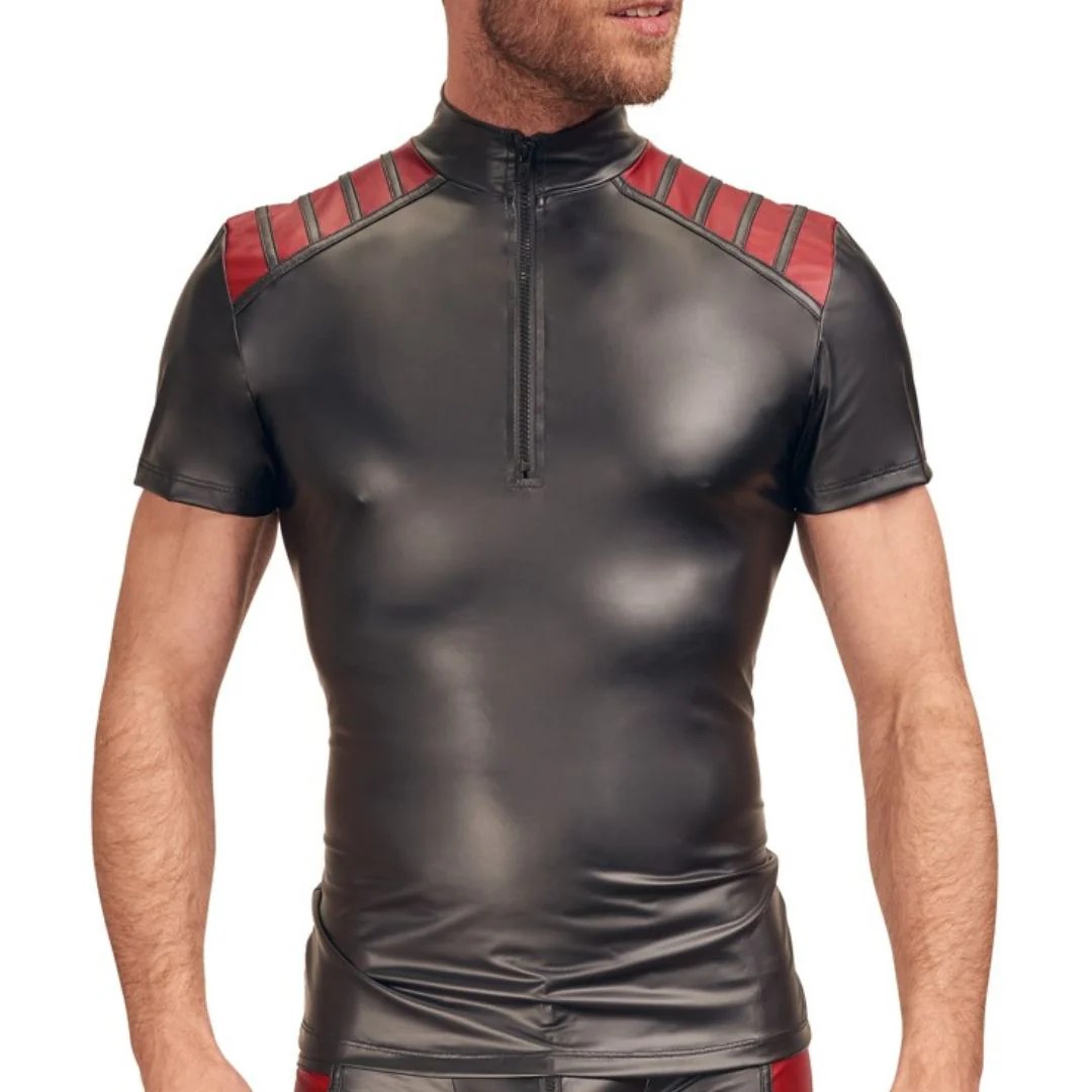 T-Shirt im zweifarbigen Mattlook mit Reißverschluss