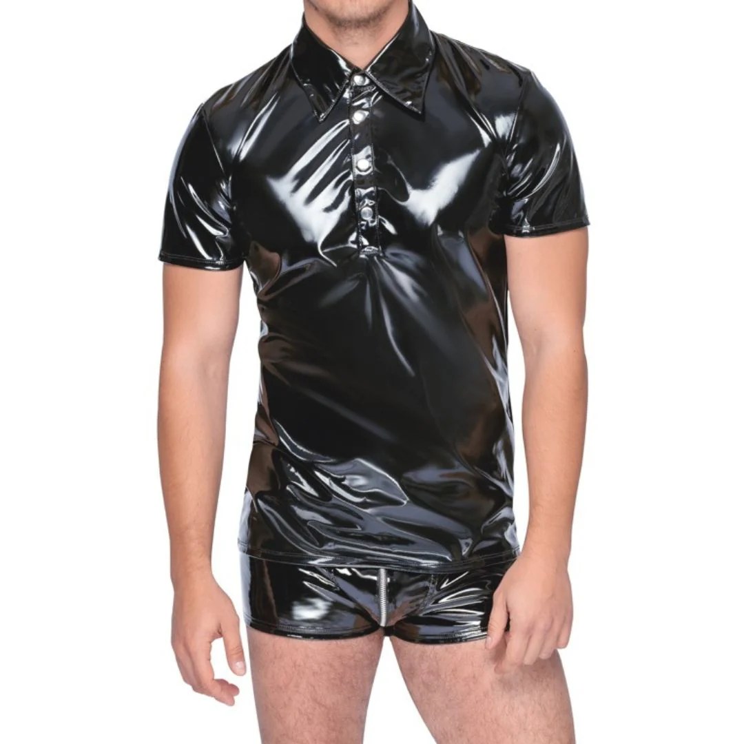 Polo-Shirt aus Lack mit Kragen und Druckknopfleiste