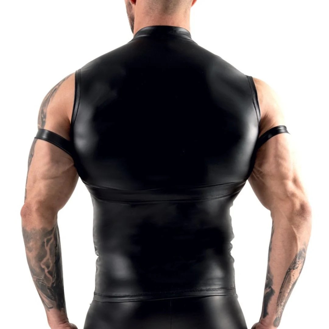 Ärmelloses Shirt im Mattlook mit Harness und Armfesseln