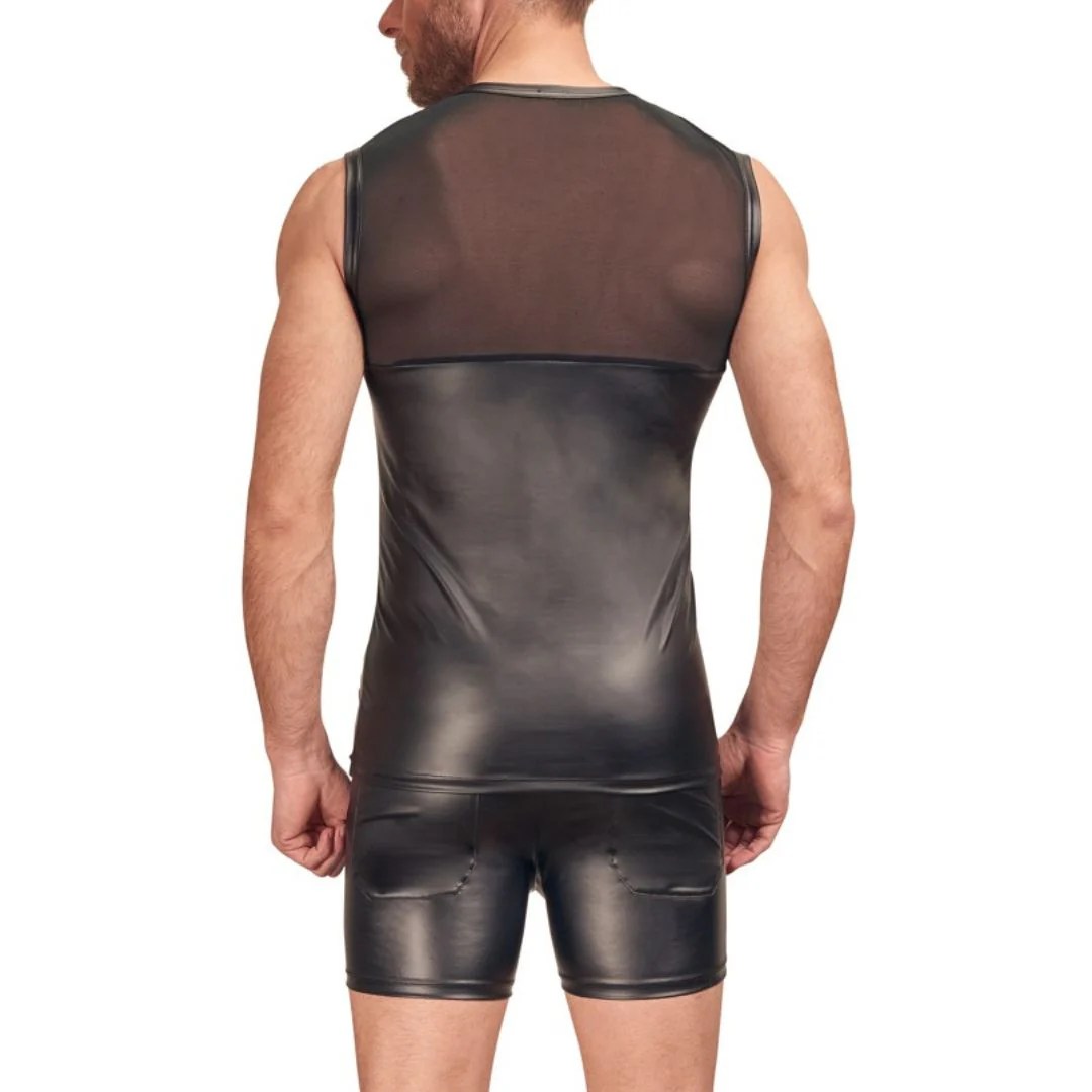 Ärmelloses Shirt aus Powernet und Mattlook mit Brust-Harness