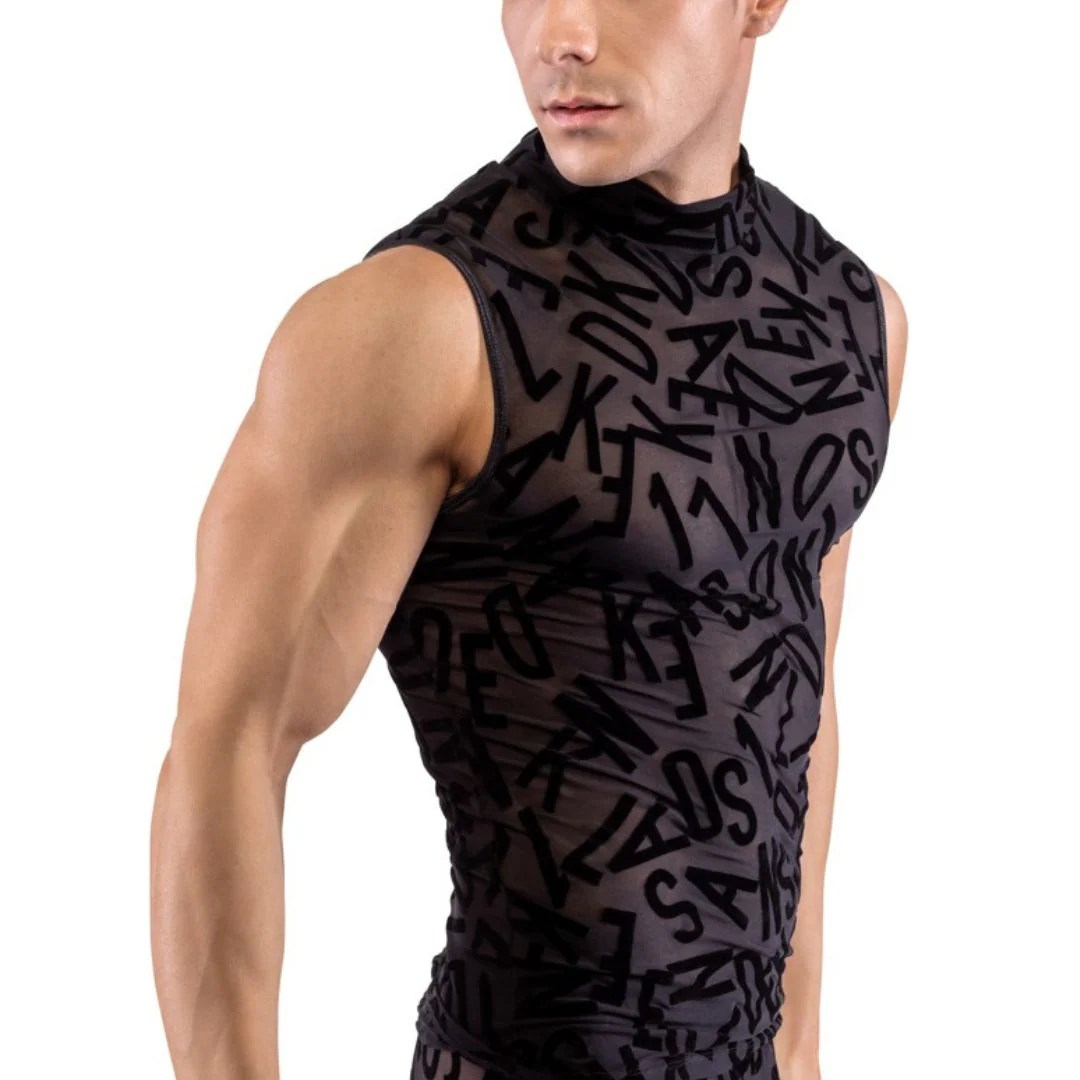Semi-transparentes, ärmelloses Shirt mit Buchstaben-Print