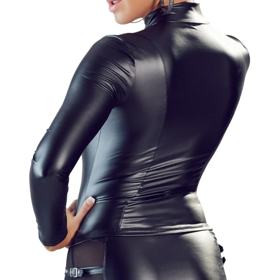 Wetlook Langarm Shirt mit Stehkragen