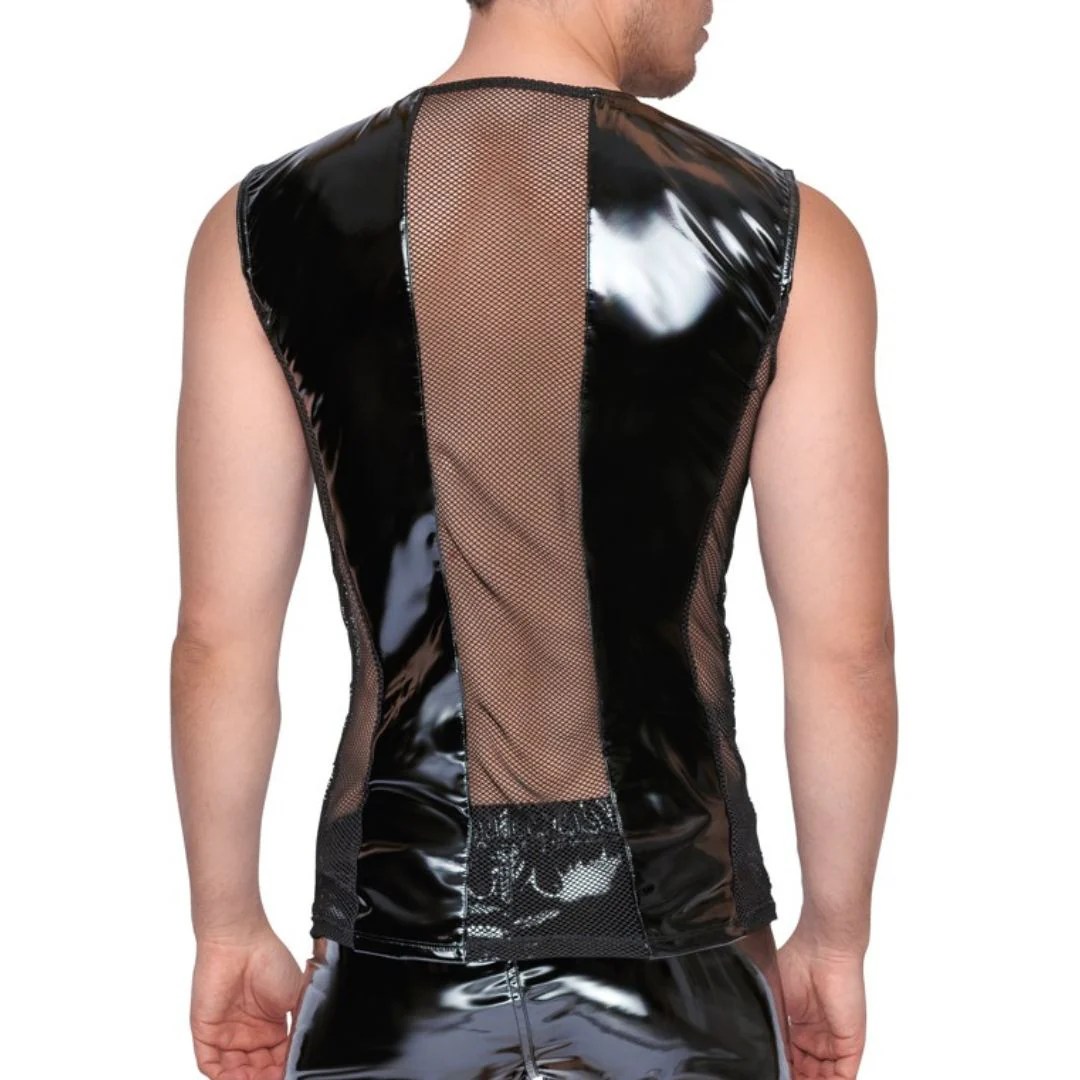 Ärmelloses Shirt aus bi-elastischem Lack und Netz