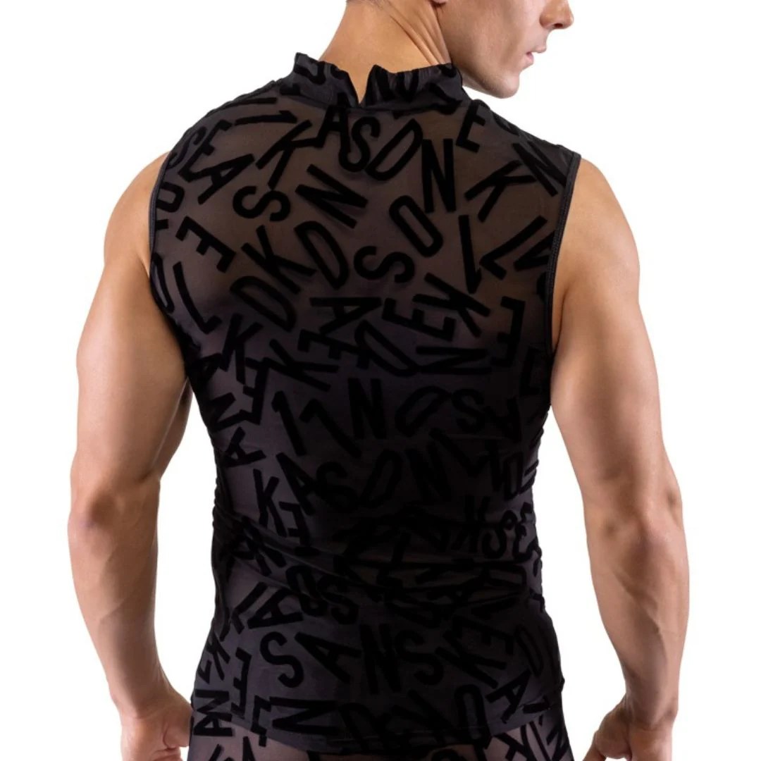 Semi-transparentes, ärmelloses Shirt mit Buchstaben-Print
