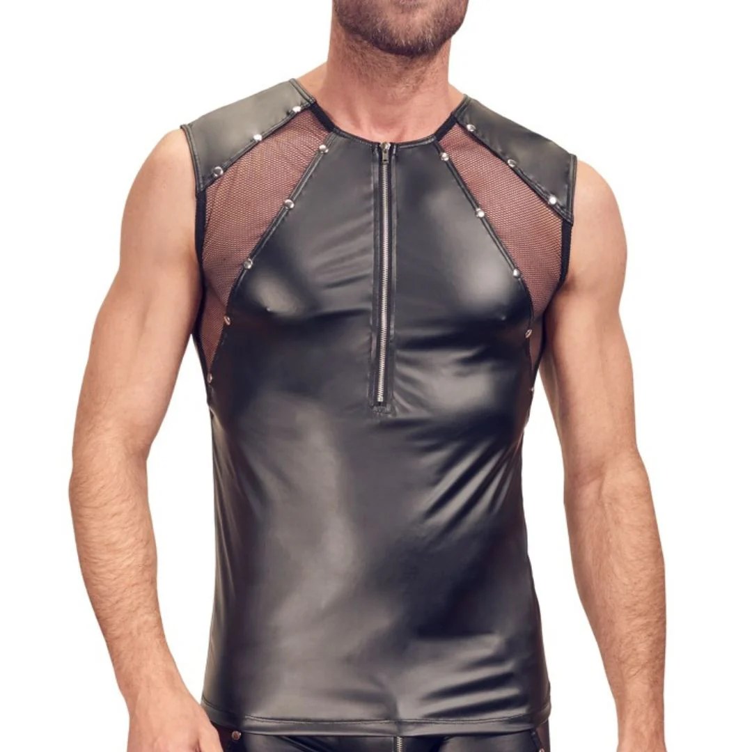 Ärmelloses Shirt im Mattlook mit Netz-Einsätzen und Reißverschluss