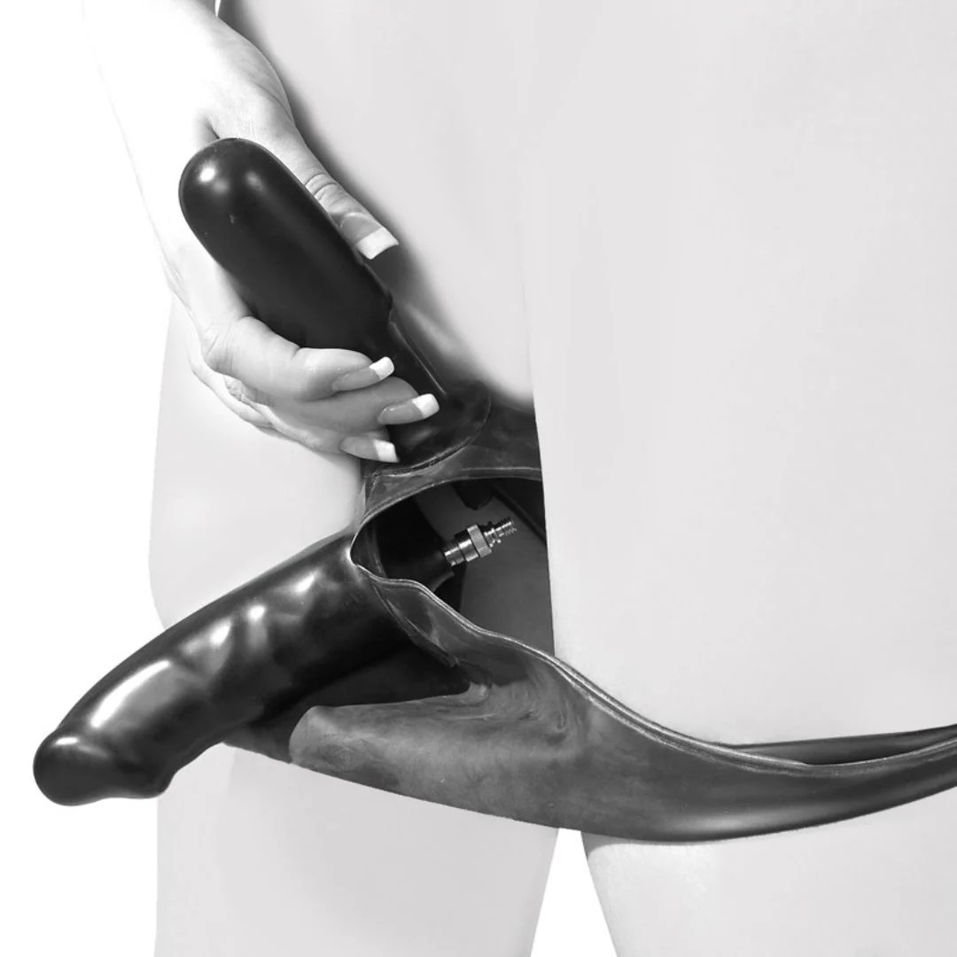 Latex-Slip mit aufpumpbaren Doppel-Dildo