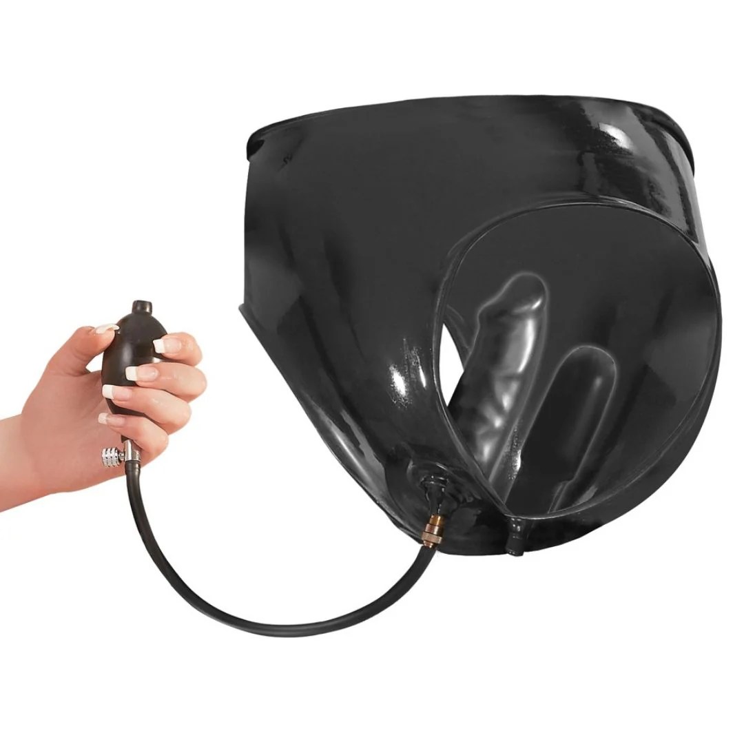 Latex-Slip mit aufpumpbaren Doppel-Dildo