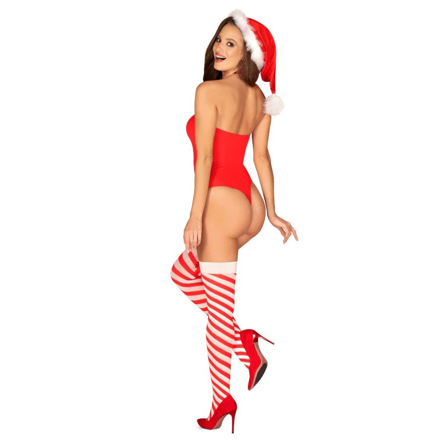 Weihnachtself Kostüm plus gestreifte Strümpfe