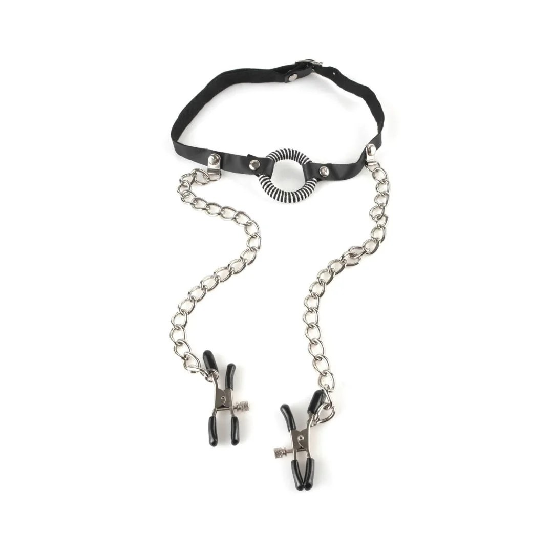 O-Ring Mundknebel mit Nippelklemme