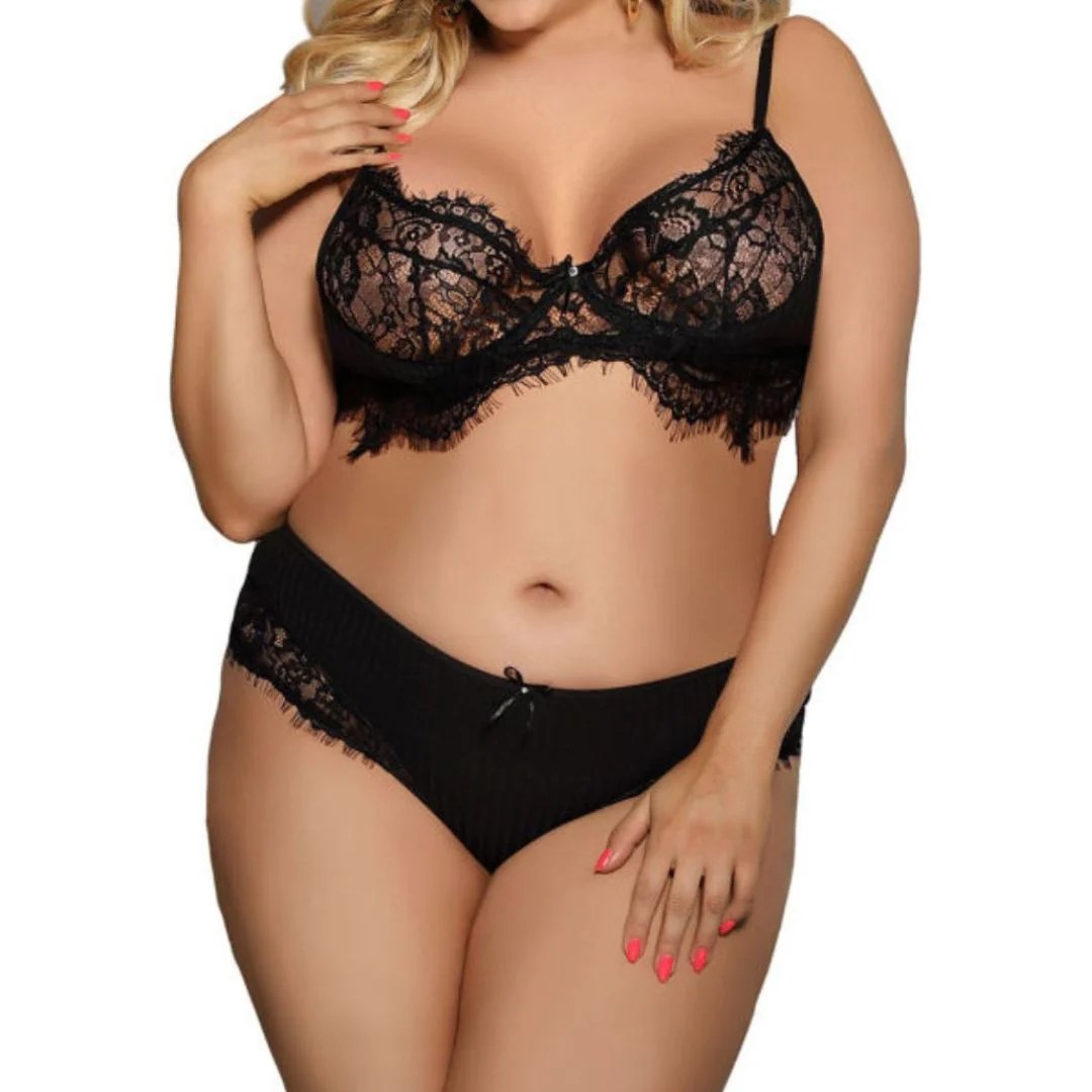 BH und Slip mit Fransen und Spitze