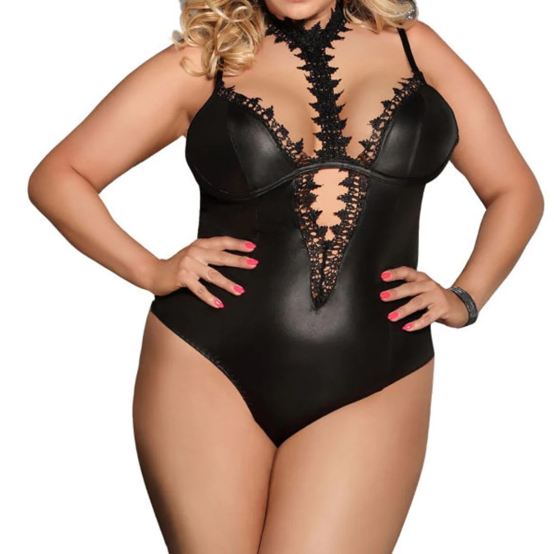 Stringbody aus Kunstleder mit Halsband