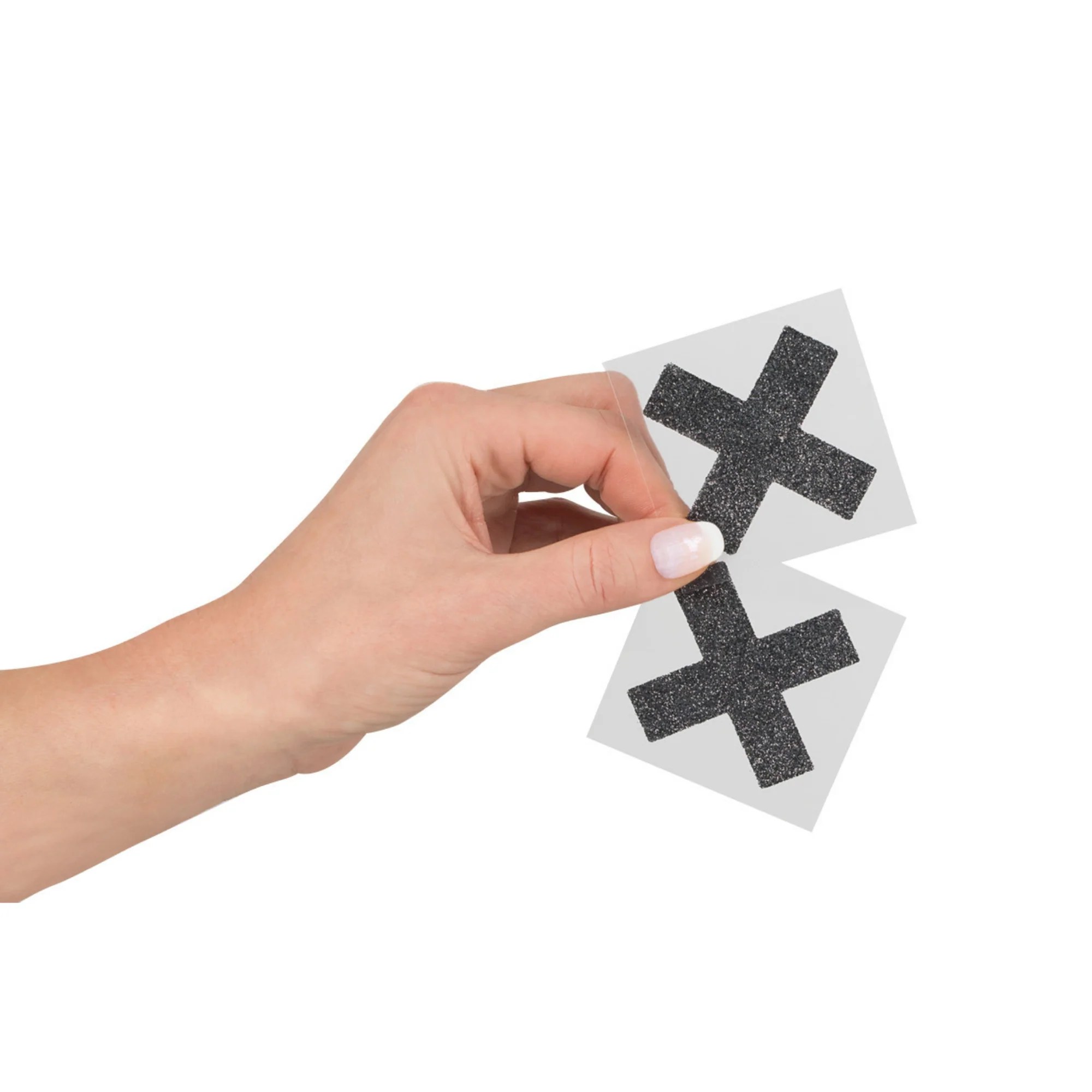 Nippelsticker in X-Form und schwarzem Glitzer
