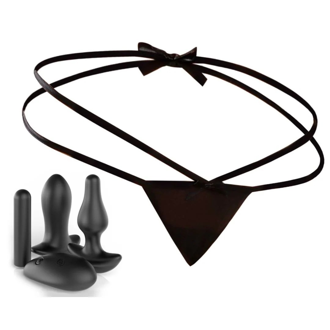 Vibro-String mit Minivibrator, 2 Analplugs und Fernbedienung