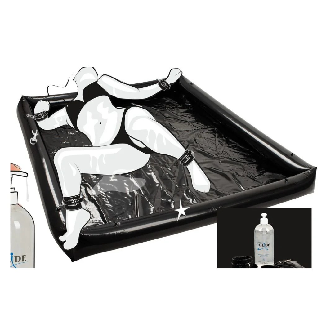 Lacklaken „Glossy Games“ mit 4 Fesseln und 1 Liter Gleitgel