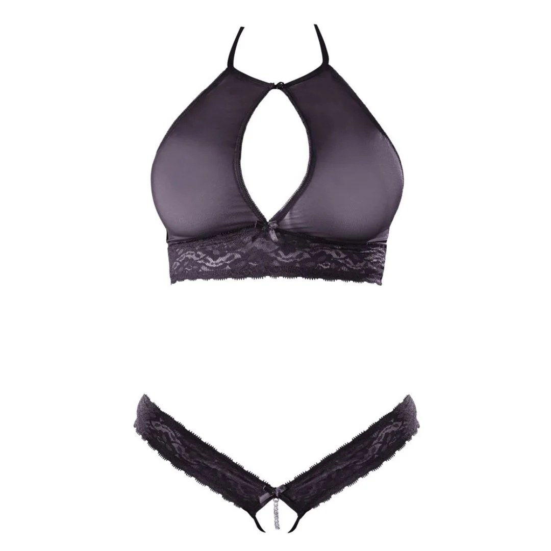 Bralette mit Neckholder plus String ouvert, L/XL - SALE