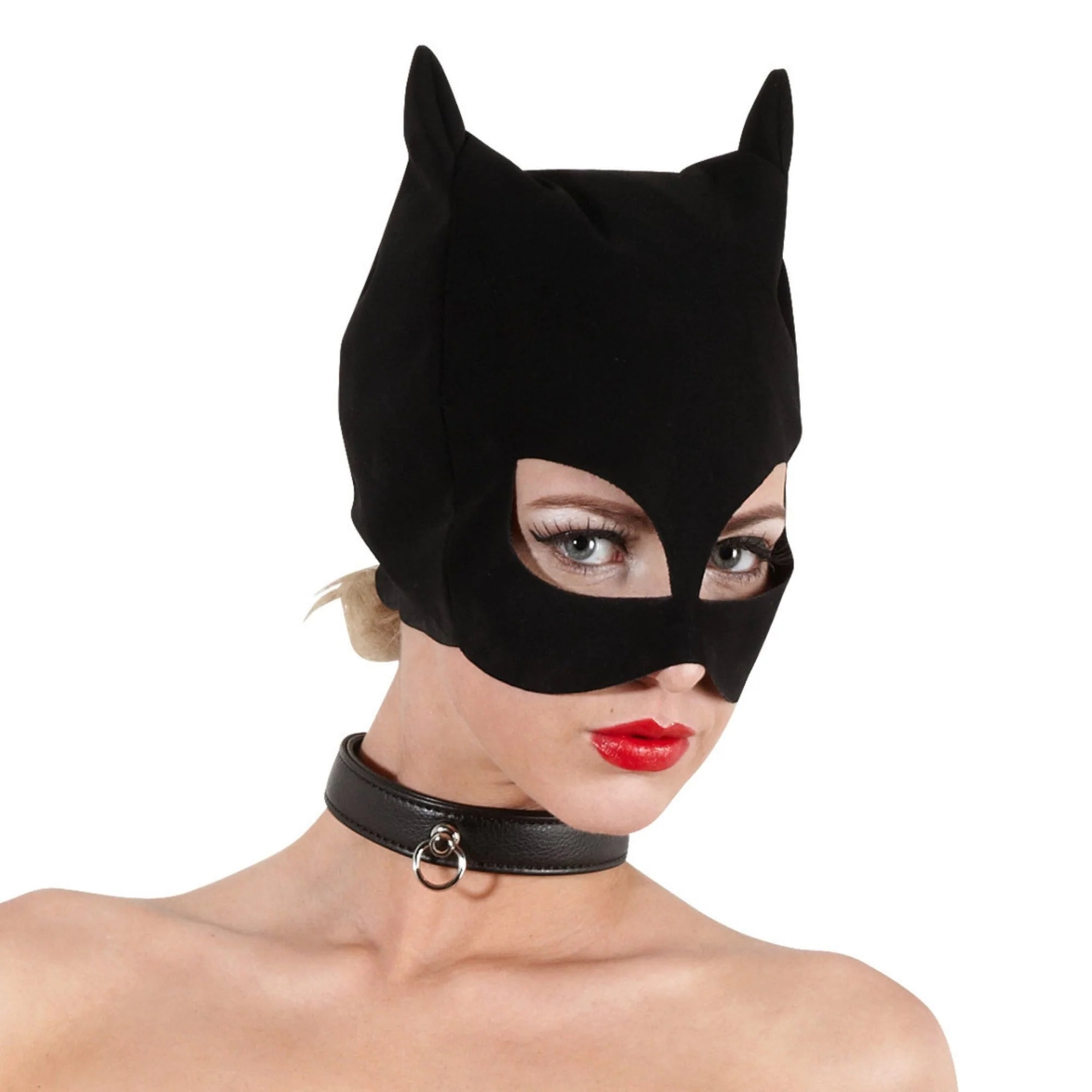 Samtige Katzenmaske in schwarz