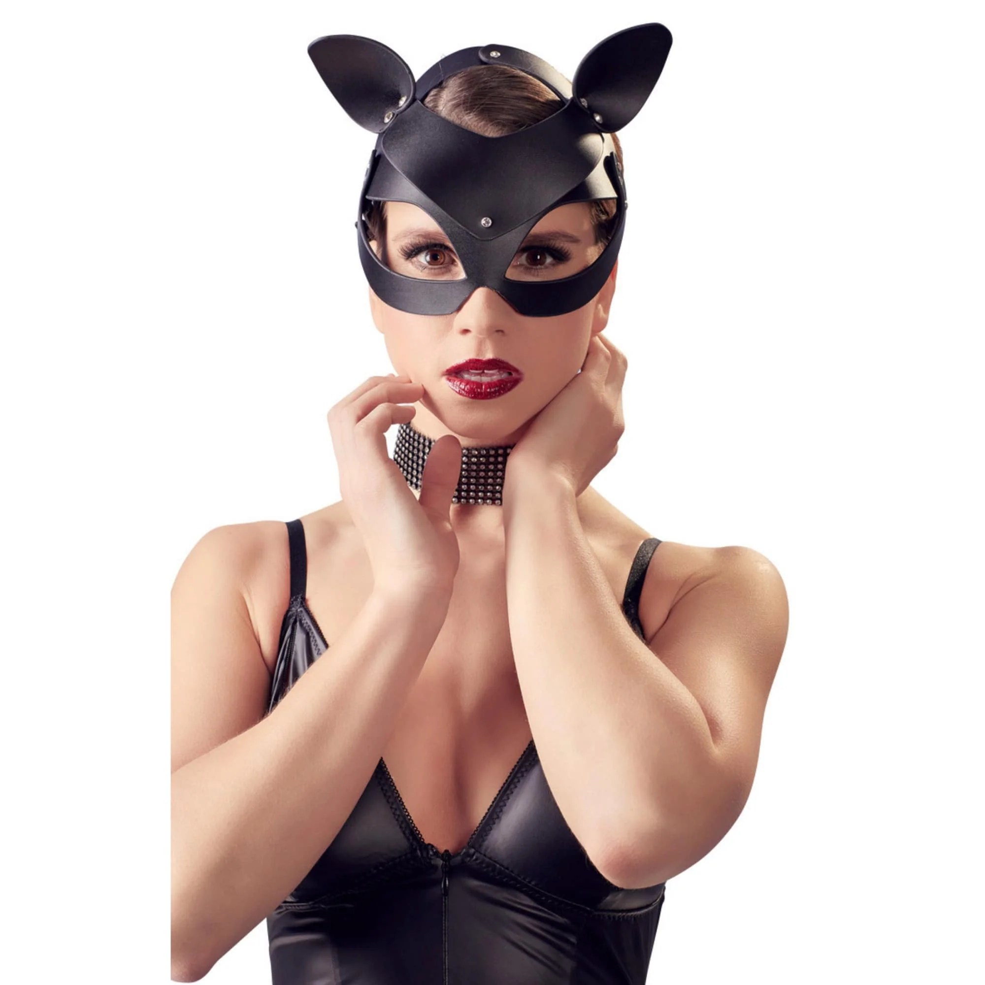 Katzenmaske in schwarzer Lederoptik
