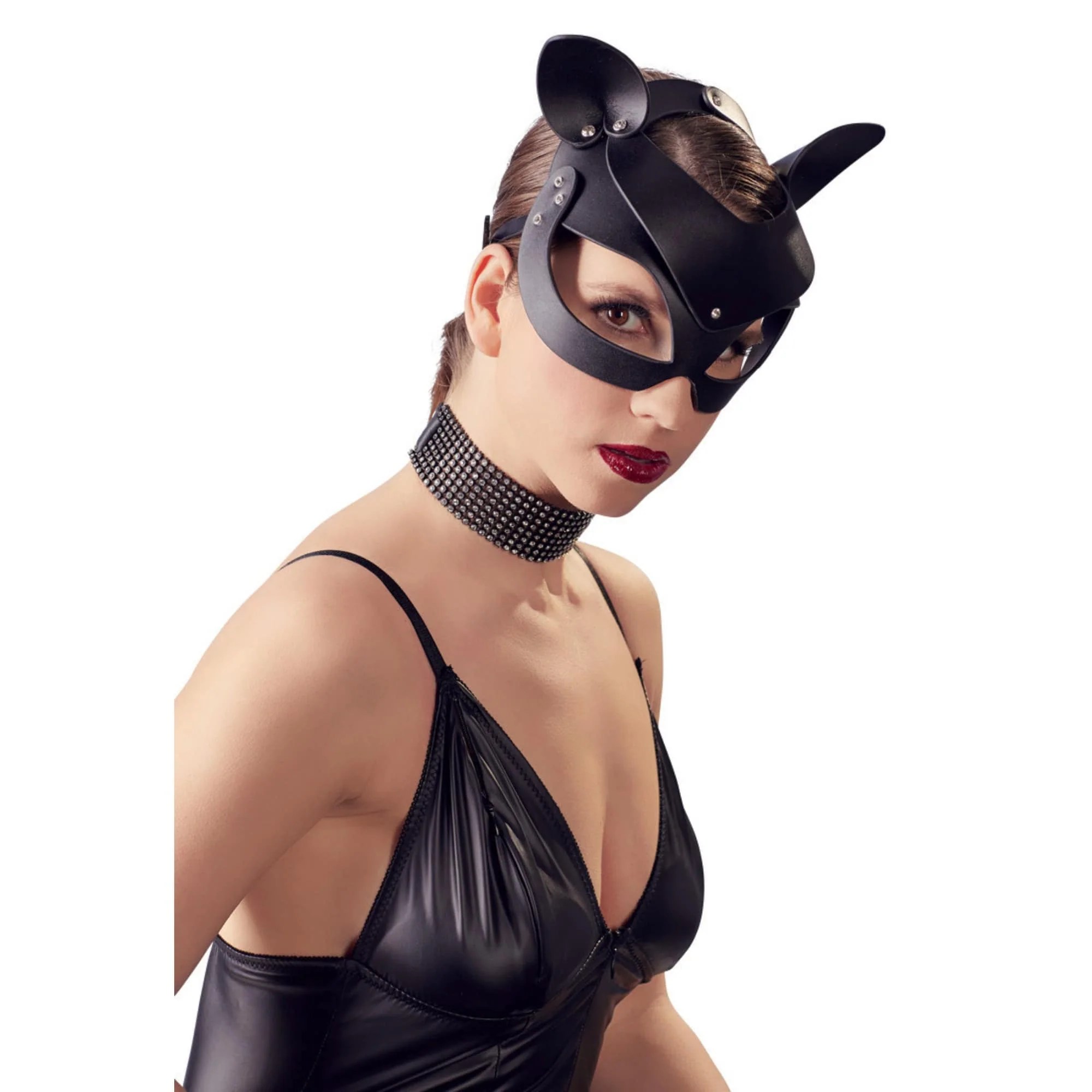 Katzenmaske in schwarzer Lederoptik