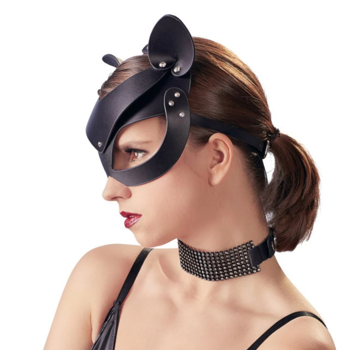 Katzenmaske in schwarzer Lederoptik