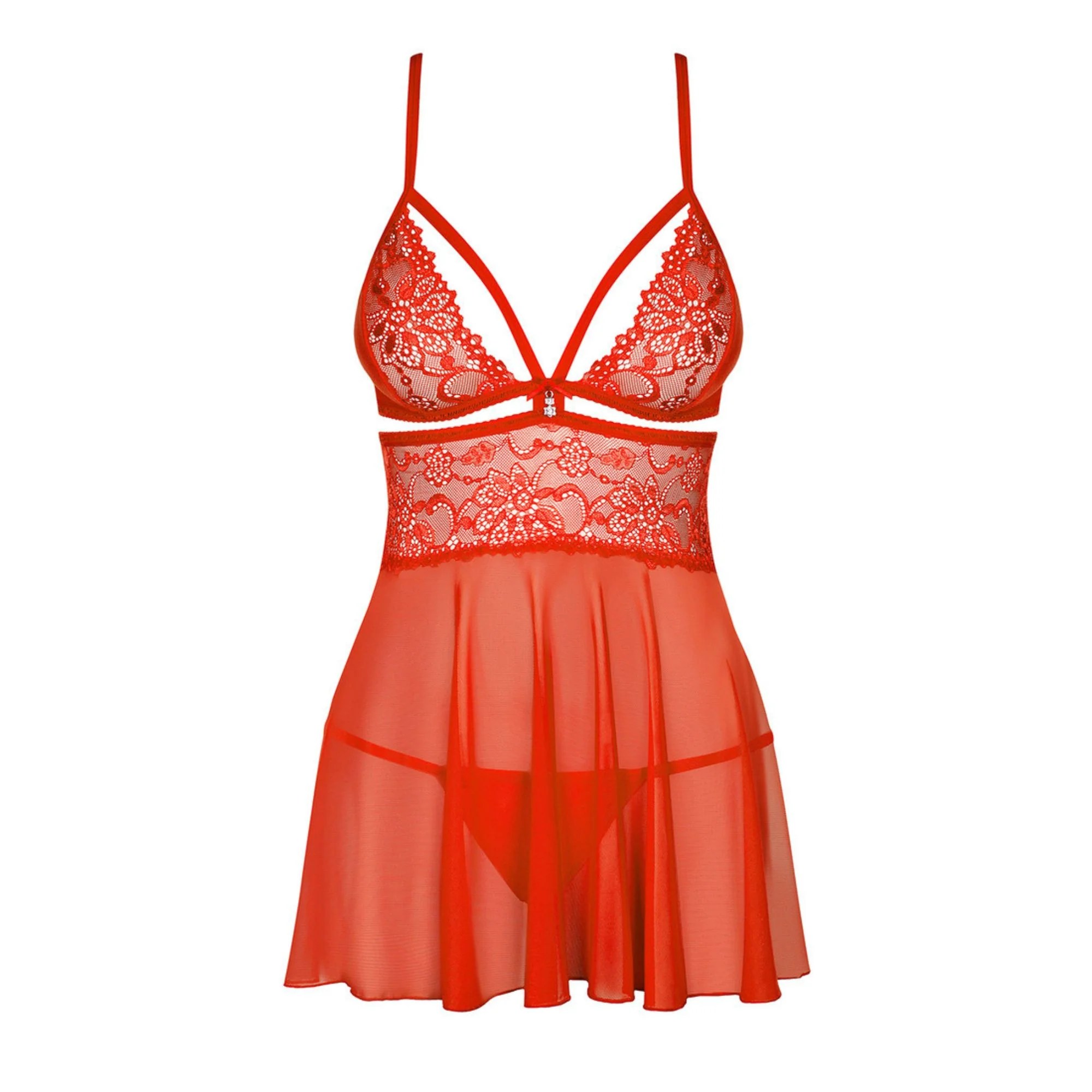 Negligé mit dekorativer Spitze plus String, S/M - SALE